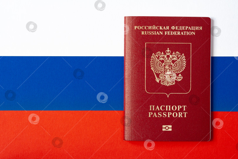 Скачать International passport of the Russian Federation  on a background of national flag фотосток Ozero