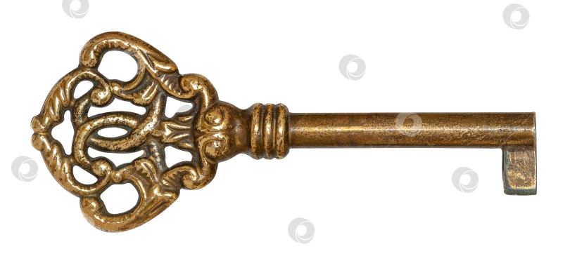 Скачать Old vintage door key with ornate, isolated on a white background фотосток Ozero