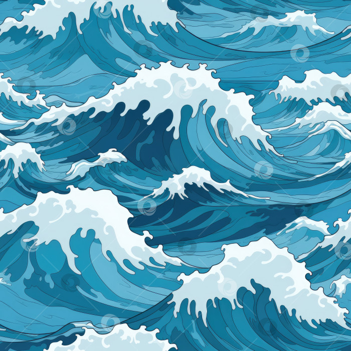 Скачать Seamless pattern with sea waves. illustration in blue colors. AI generation фотосток Ozero