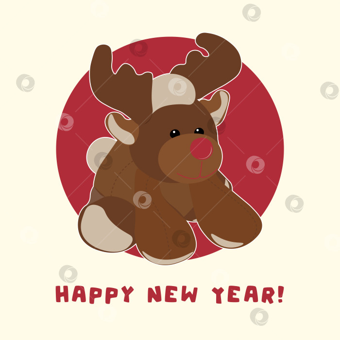 Скачать Christmas or New Year vector baby postcard with Deer toy фотосток Ozero