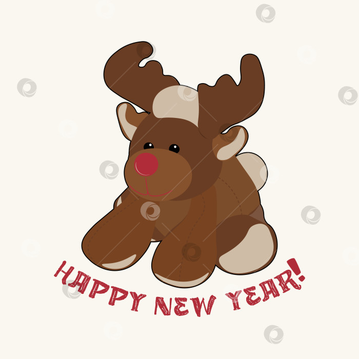 Скачать Christmas or New Year vector baby postcard with Deer toy фотосток Ozero
