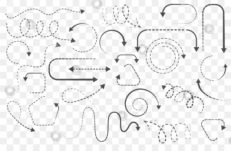 Скачать Элементы инфографики на изолированном прозрачном фоне, простые стрелки. Стиль линейного искусства. Набор различных указателей и стрелок. Черно-белая иллюстрация. Каракули фотосток Ozero