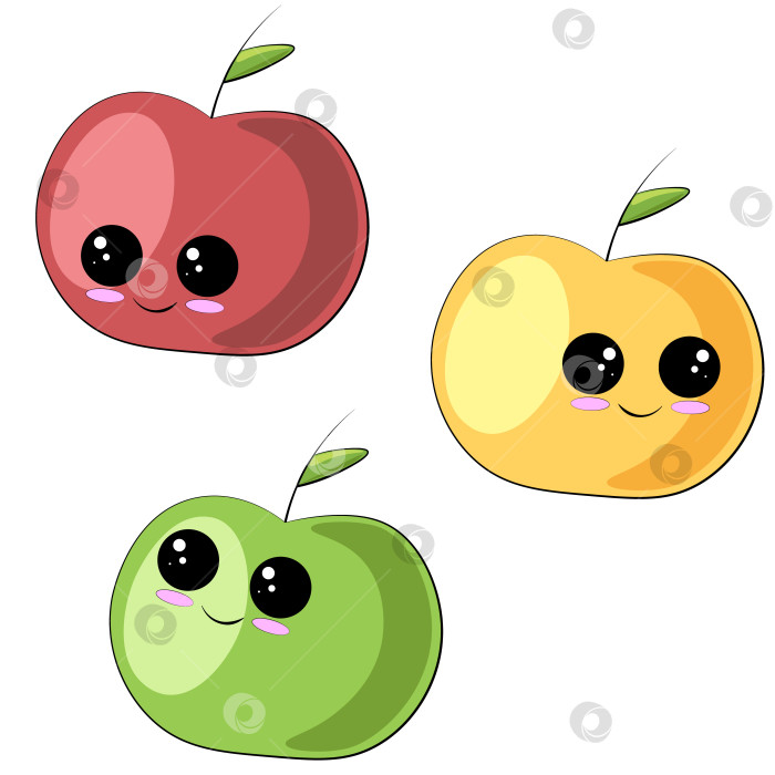 Скачать Cute cartoon happy red, green and yellow Apple фотосток Ozero