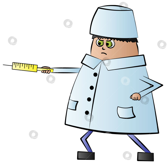 Скачать Cartoon angry doctor with syringe in color фотосток Ozero