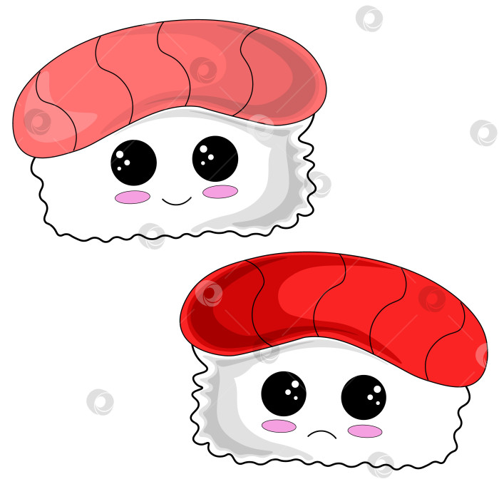 Скачать Cute cartoon happy and sad Sushi in color фотосток Ozero