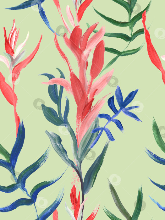 Скачать Бесшовный узор с нарисованными вертикальными тропическими силуэтами цветов и листьев фотосток Ozero