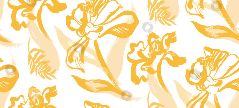 Скачать бесшовный узор с желтыми тюльпанами на белом фоне для текстиля фотосток Ozero