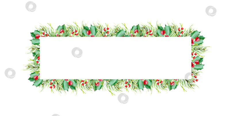 Скачать Традиционная рождественская акварельная рамка для открыток, баннеров, поздравительных открыток с рождественской зеленью фотосток Ozero