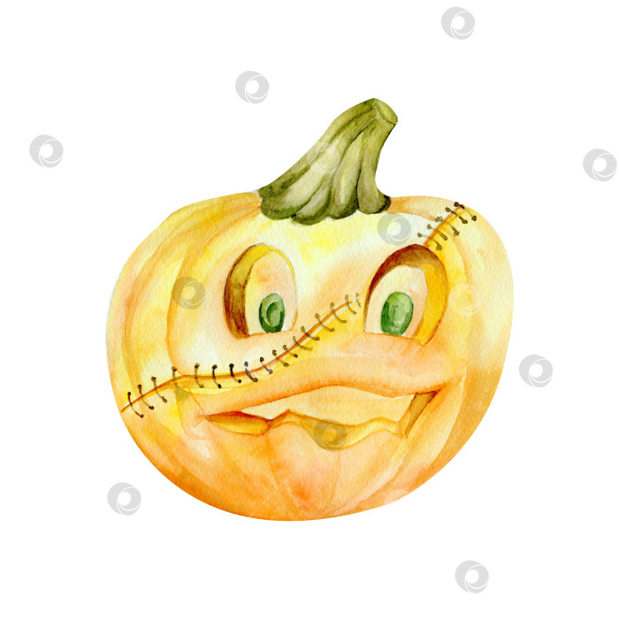 Скачать Страшная оранжевая тыква на Хэллоуин с нарисованной от руки акварельной иллюстрацией csar фотосток Ozero
