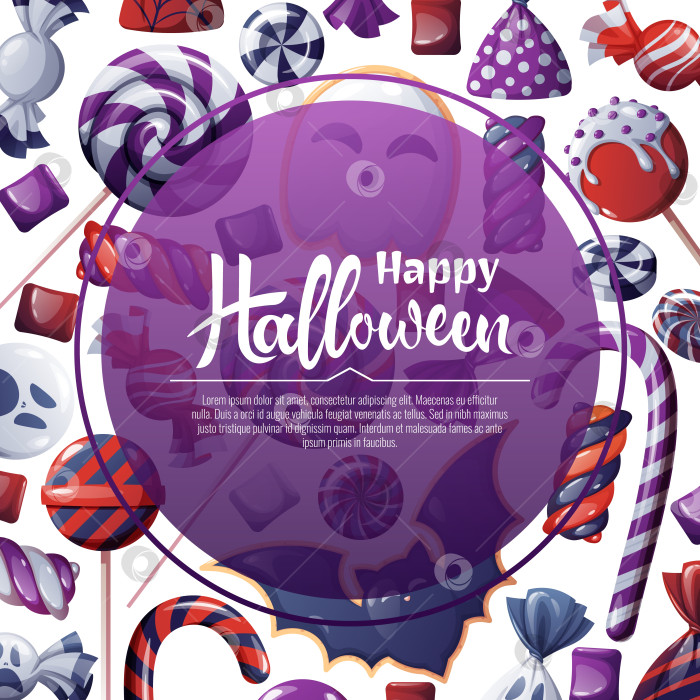 Скачать Векторный фон для приглашения на Хэллоуин или поздравительной открытки. Приглашение на праздник с подвохом или угощением. Плакат, баннер с печеньем-призраком и летучей мышью, жуткими конфетами, сластями, печеньем на палочках. фотосток Ozero