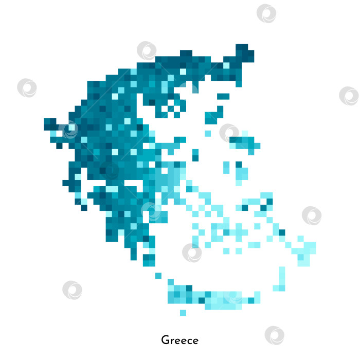 Скачать Векторная изолированная геометрическая иллюстрация с упрощенным ледяным синим силуэтом карты Греции. Стиль пиксельной графики для шаблона NFT. Точечный логотип с градиентной текстурой для оформления на белом фоне фотосток Ozero
