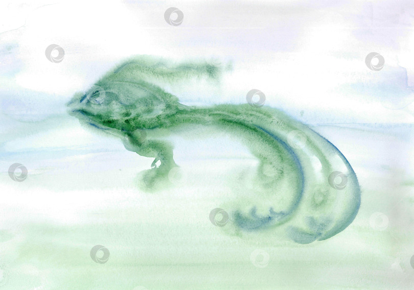 Скачать Симпатичная мультяшная акварельная рыбка в прозрачной воде с лазурно-малахитовым градиентом. Нежный воздушный узор для успокоения и душевного равновесия. Изолированный образ для креативного оформления и праздничного весеннего настроения. фотосток Ozero