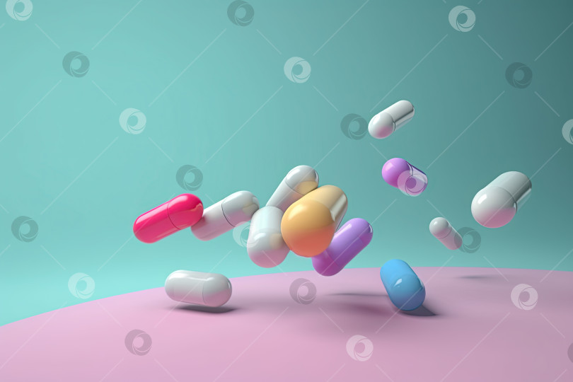 Скачать Левитирующий фон из лекарственных таблеток пастельного цвета фотосток Ozero