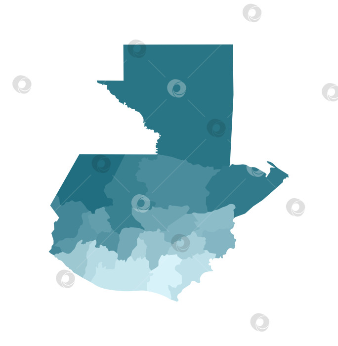 Скачать Векторная изолированная иллюстрация упрощенной административной карты Гватемалы. Границы департаментов (регионов). Яркие силуэты синего цвета хаки фотосток Ozero
