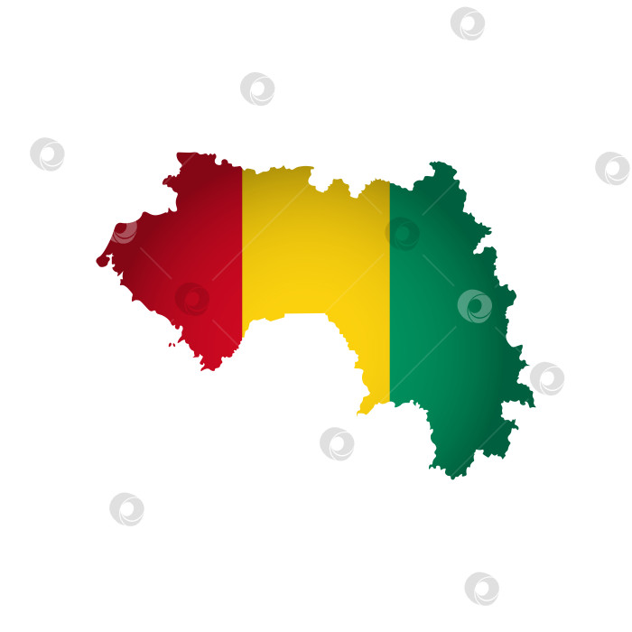 Скачать Иллюстрация с гвинейским национальным флагом и упрощенной формой карты Гвинеи (jpg). Объемная тень на карте фотосток Ozero
