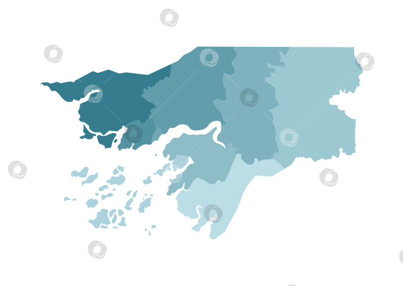 Скачать Векторная изолированная иллюстрация упрощенной административной карты Гвинеи-Бисау. Границы регионов. Яркие силуэты синего цвета хаки фотосток Ozero