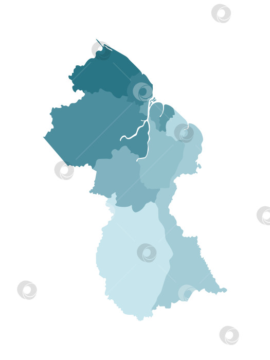 Скачать Векторная изолированная иллюстрация упрощенной административной карты Гайаны. Границы регионов. Яркие силуэты синего цвета хаки фотосток Ozero