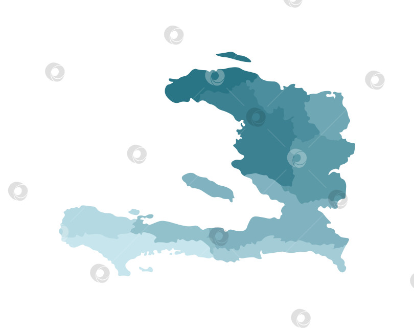 Скачать Векторная изолированная иллюстрация упрощенной административной карты Гаити. Границы департаментов (регионов). Яркие силуэты синего цвета хаки фотосток Ozero