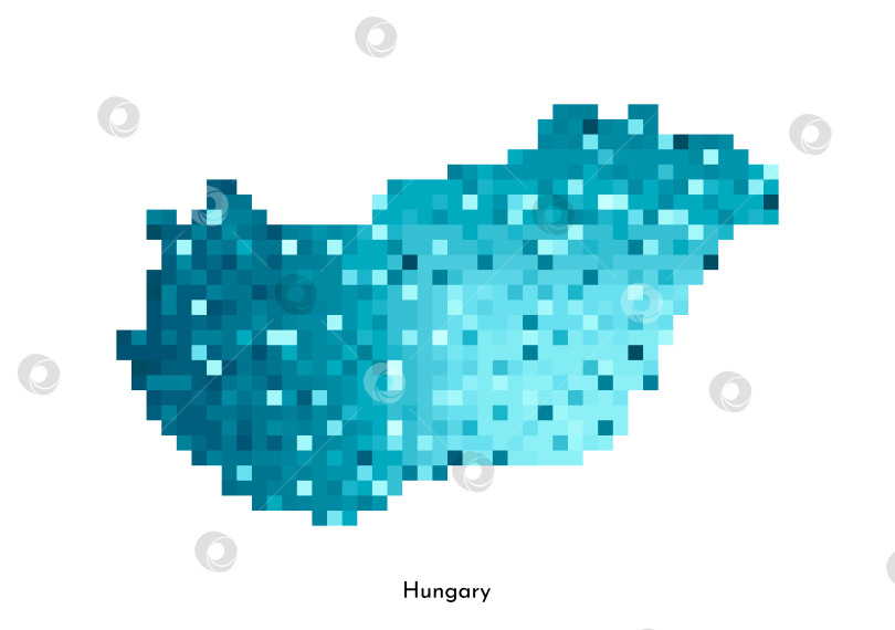 Скачать Векторная изолированная геометрическая иллюстрация с простой ледяной синей формой карты Венгрии. Стиль пиксельной графики для шаблона NFT. Точечный логотип с градиентной текстурой для оформления на белом фоне фотосток Ozero