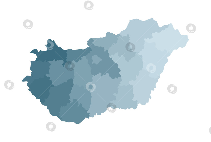Скачать Векторная изолированная иллюстрация упрощенной административной карты Венгрии. Границы регионов. Яркие силуэты синего цвета хаки фотосток Ozero