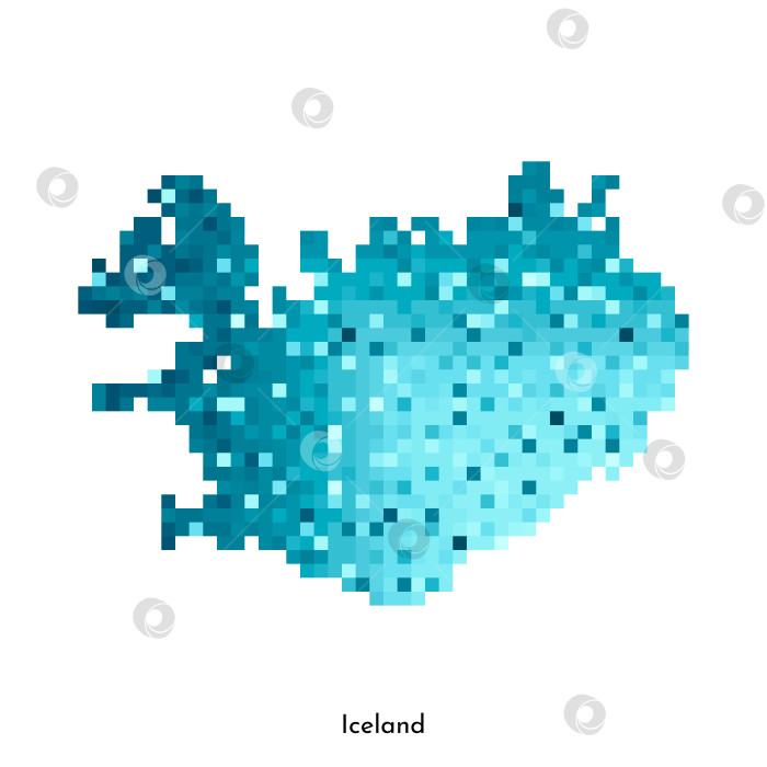 Скачать Векторная изолированная геометрическая иллюстрация с простой ледяной синей формой карты Исландии. Стиль пиксельной графики для шаблона NFT. Точечный логотип с градиентной текстурой для оформления на белом фоне фотосток Ozero