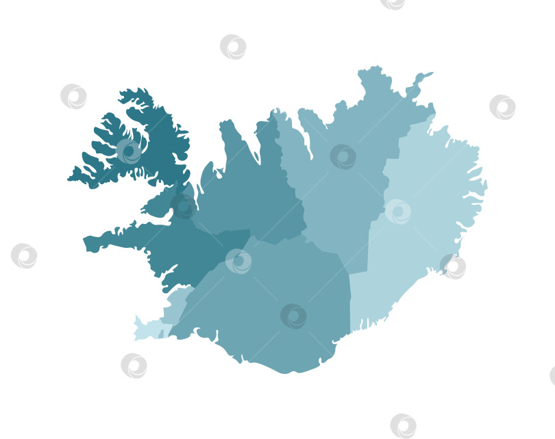 Скачать Векторная изолированная иллюстрация упрощенной административной карты Исландии. Границы регионов. Яркие силуэты синего цвета хаки фотосток Ozero