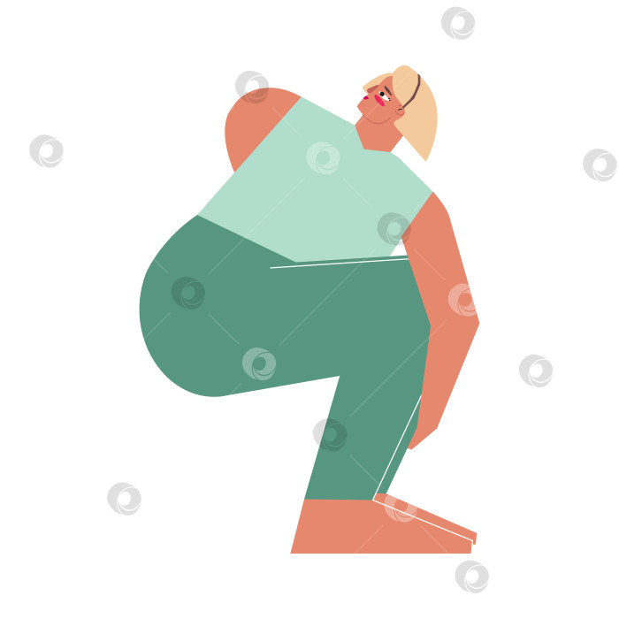 Скачать Vector isolated illustration with flat female character. Sportive woman learns Binding posture Pasasana at yoga class. Fitness exercise - Noose Pose фотосток Ozero