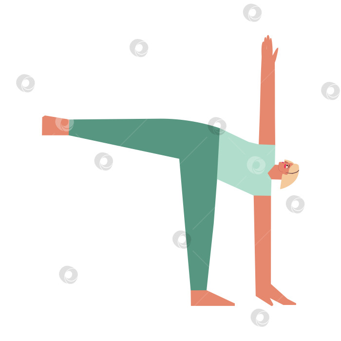 Скачать Vector isolated illustration with flat female character. Sportive woman learns Balancing posture Ardha Chandrasana at yoga class. Fitness exercise - Half Moon Pose фотосток Ozero