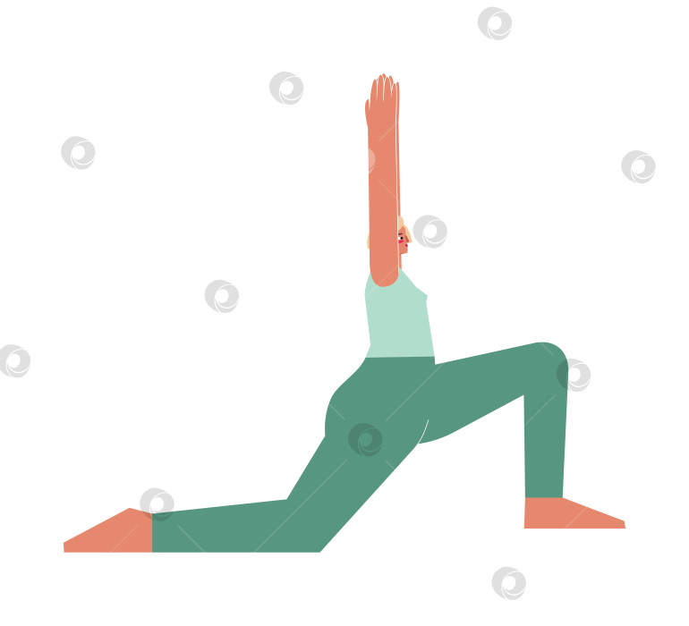 Скачать Vector isolated illustration with flat female character. Sportive woman learns restorative posture at yoga class. Fitness exercise - Crescent Pose Low Lunge фотосток Ozero