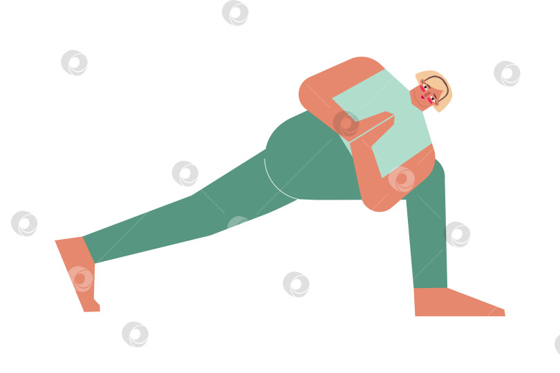 Скачать Vector isolated illustration with flat female character. Sportive woman learns Strengthening posture Parivrtta Parsvakonasana at yoga class. Fitness exercise - Revolved Side Angle Pose фотосток Ozero