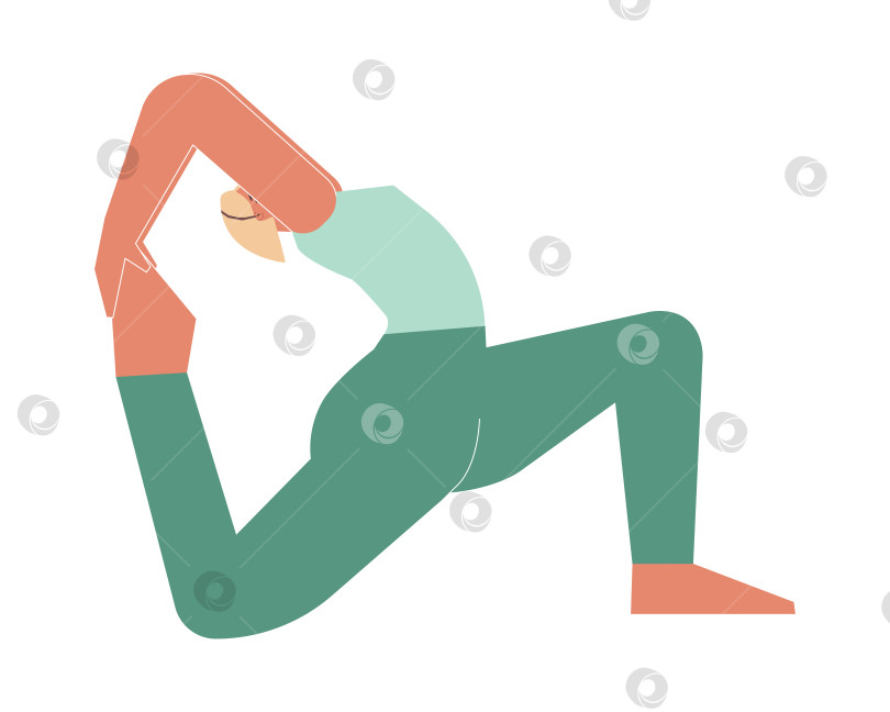 Скачать Vector isolated illustration with flat female character. Sportive woman learns posture with Backbend - Eka Pada Rajakapotasana 2 at yoga class. Fitness exercise - One Legged King Pigeon Pose II фотосток Ozero