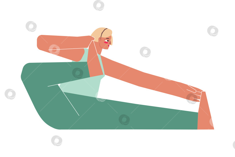 Скачать Vector isolated concept with flat female character. Strong woman learns posture Akarna Dhanurasana at yoga class. Fitness exercise - Archer pose фотосток Ozero