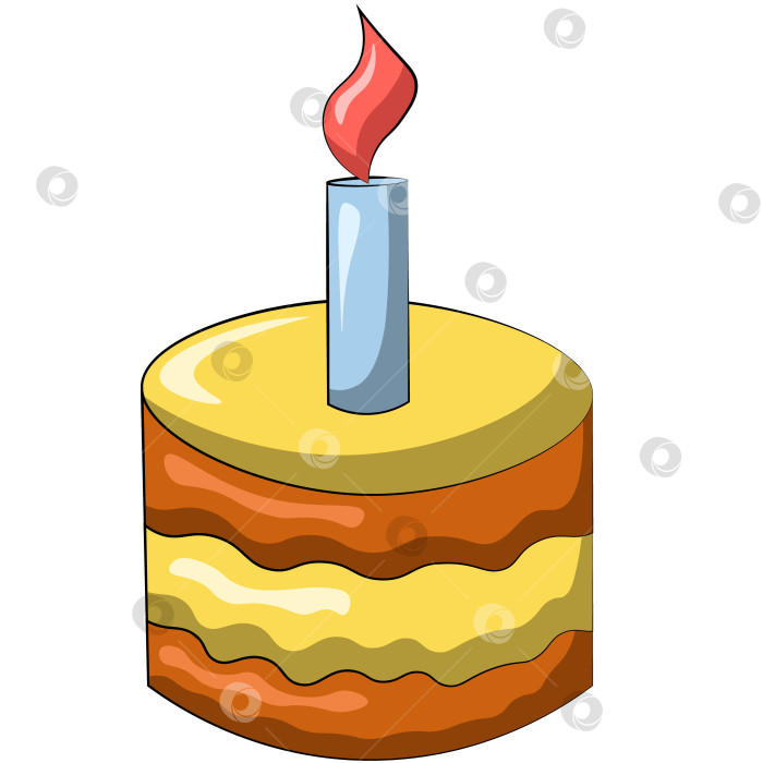 Скачать Одноэлементный торт со свечой. Нарисуйте иллюстрацию в цвете фотосток Ozero