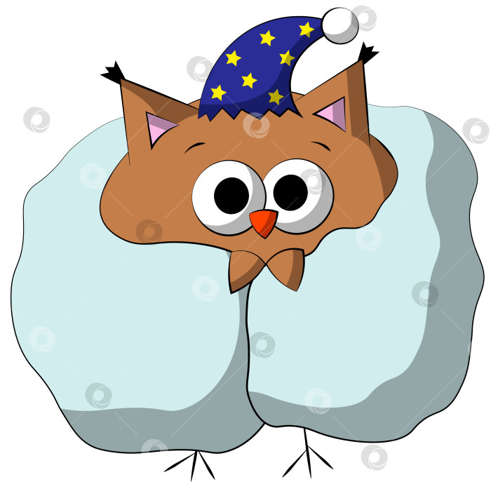 Скачать Cute cartoon Owl with blanket. Draw illustration in color фотосток Ozero