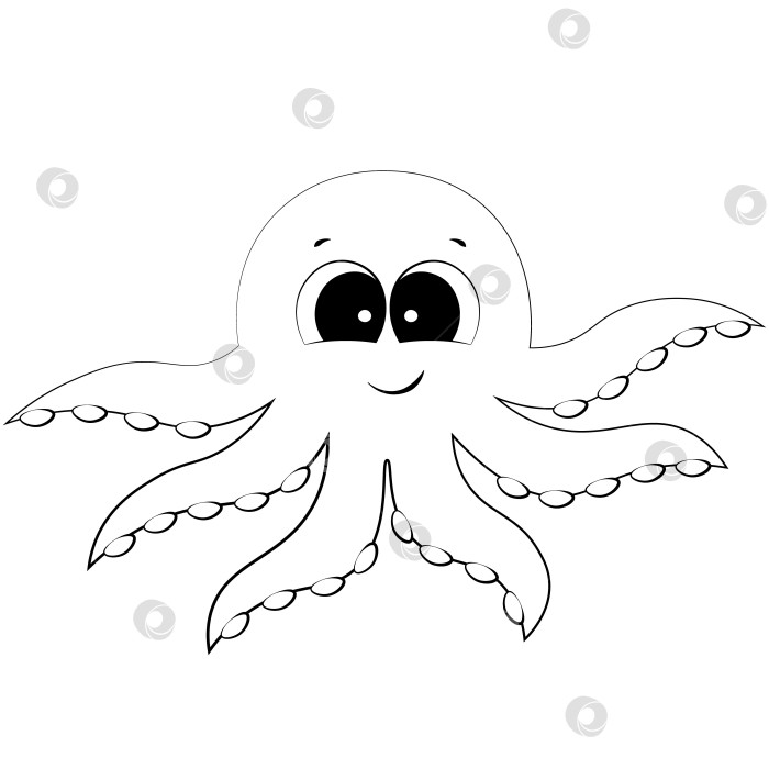 Скачать Cute cartoon Octopus. Draw illustration in black and white фотосток Ozero