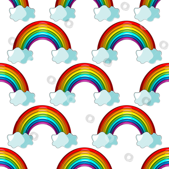 Скачать Seamless vector pattern with cloud and rainbow фотосток Ozero