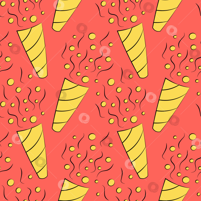 Скачать Seamless vector pattern with outline yellow Party cracker фотосток Ozero