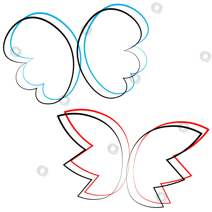 Скачать Single element Wings. Draw illustration in black and red, blue фотосток Ozero