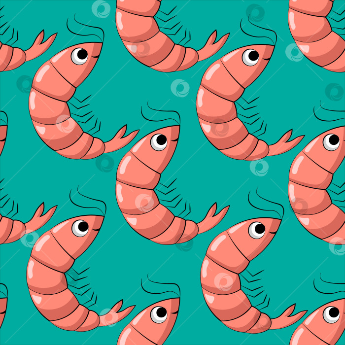 Скачать Seamless vector pattern with cute cartoon shrimp фотосток Ozero