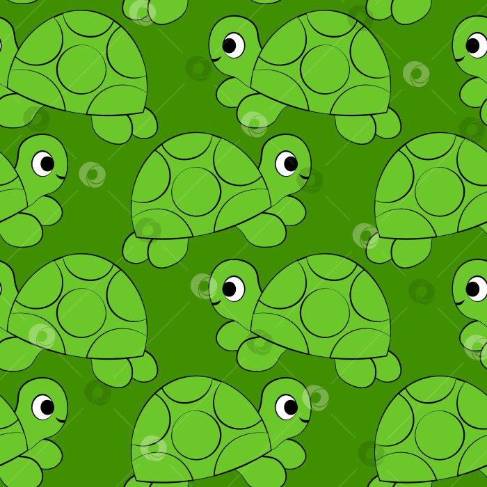 Скачать Seamless vector pattern with outline green cute turtle фотосток Ozero