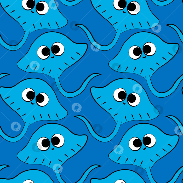 Скачать Seamless vector pattern with outline blue cute stingray фотосток Ozero