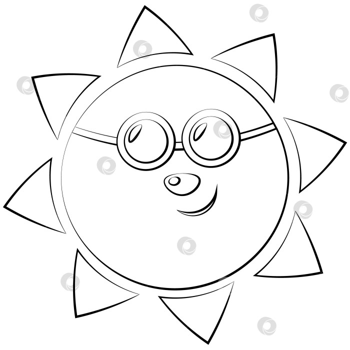 Скачать Cute cartoon character Sun in sunglasses. Draw illustration in black and white фотосток Ozero