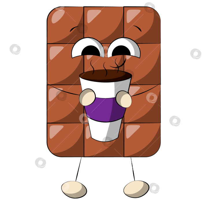 Скачать Cute cartoon Chocolate Character with coffee. Draw illustration in color фотосток Ozero