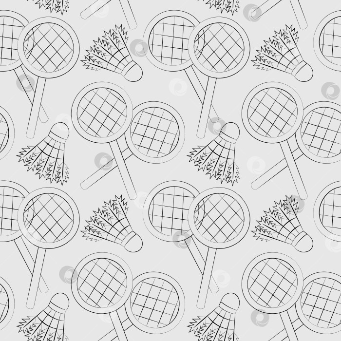 Скачать Seamless vector pattern with outline shuttlecock and racket фотосток Ozero