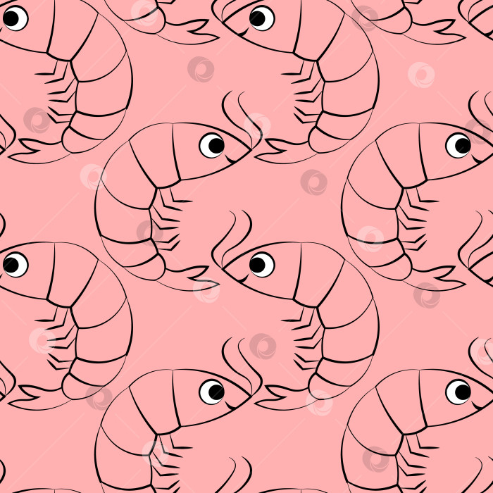 Скачать Seamless vector pattern with outline pink cute shrimp фотосток Ozero