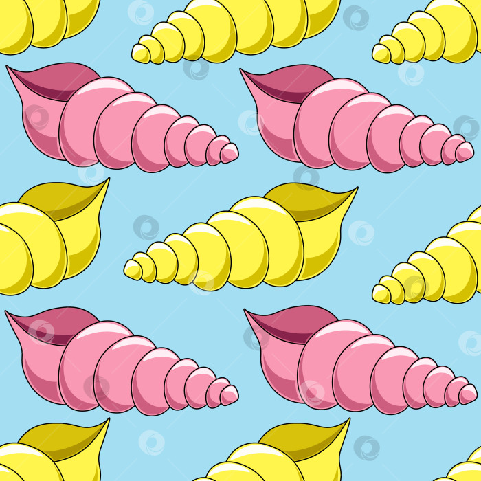 Скачать Seamless vector pattern with pink and yellow seashells фотосток Ozero