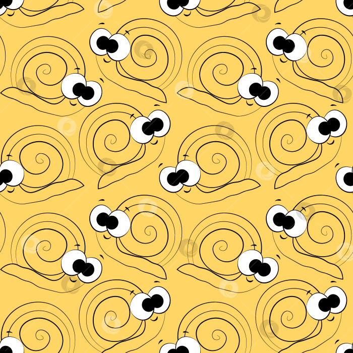 Скачать Seamless vector pattern with outline cute orange snail фотосток Ozero