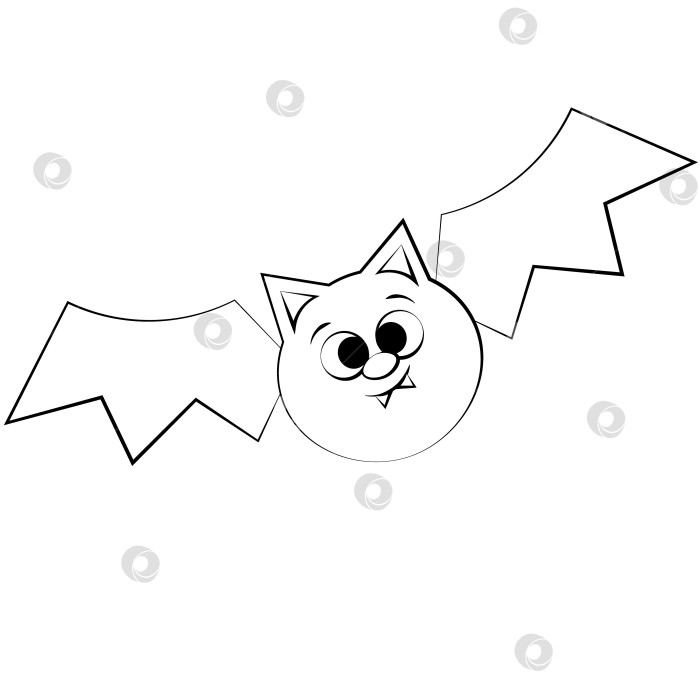 Скачать Cute cartoon small Bat. Draw illustration in black and white. фотосток Ozero