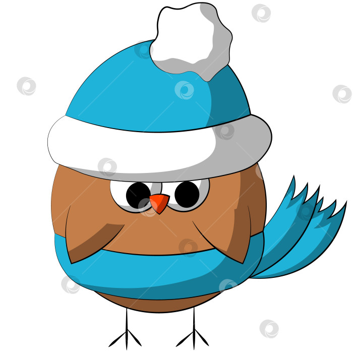 Скачать Cute cartoon Owl in winters hat and scarf. Draw illustration in color фотосток Ozero