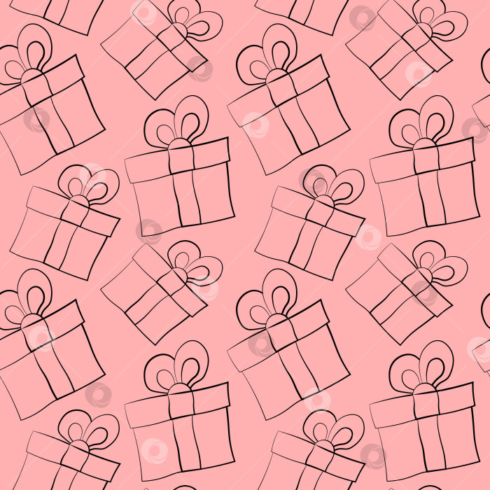 Скачать Seamless vector pattern with outline pink gift box фотосток Ozero